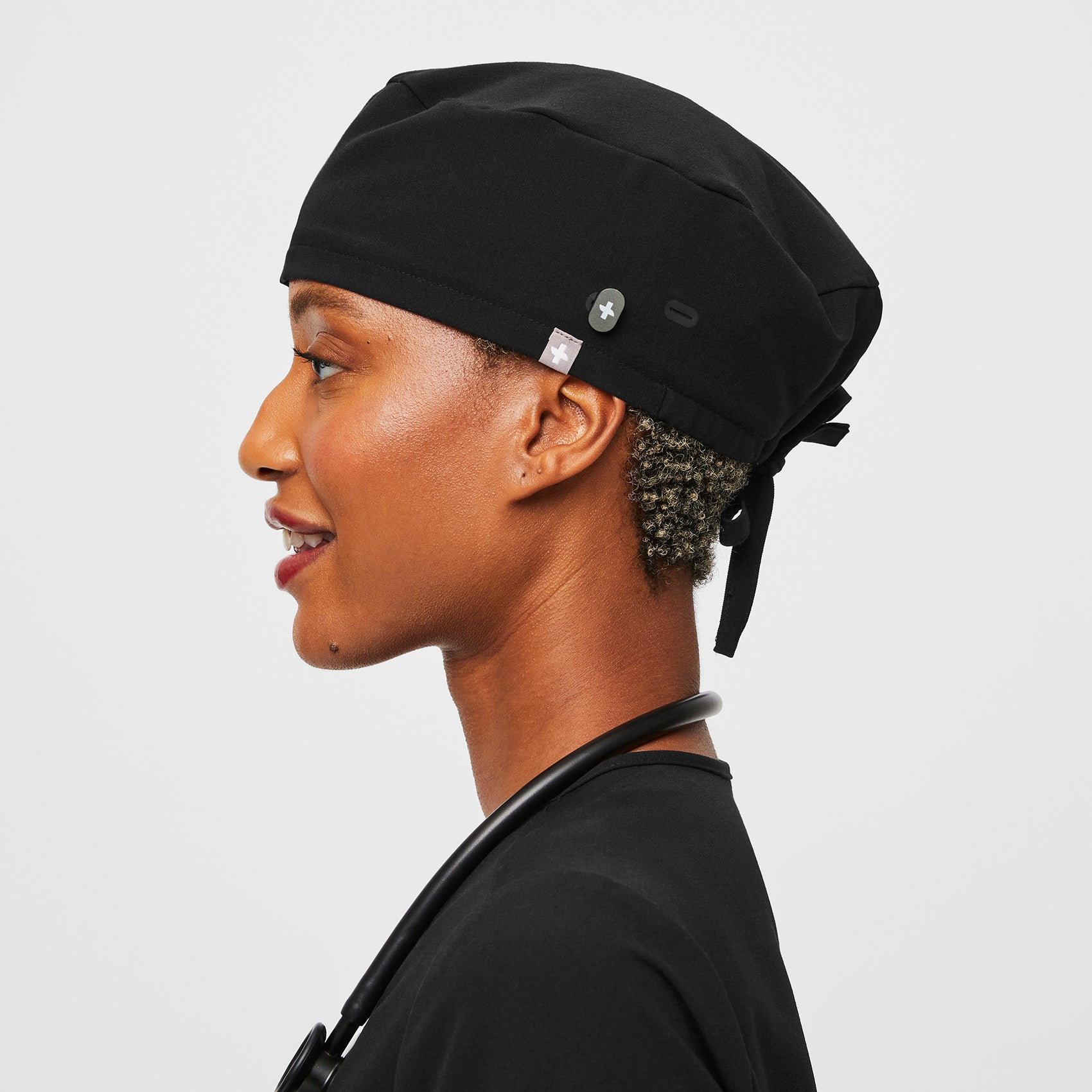 FIGS Scrub Cap With Buttonholes - Black