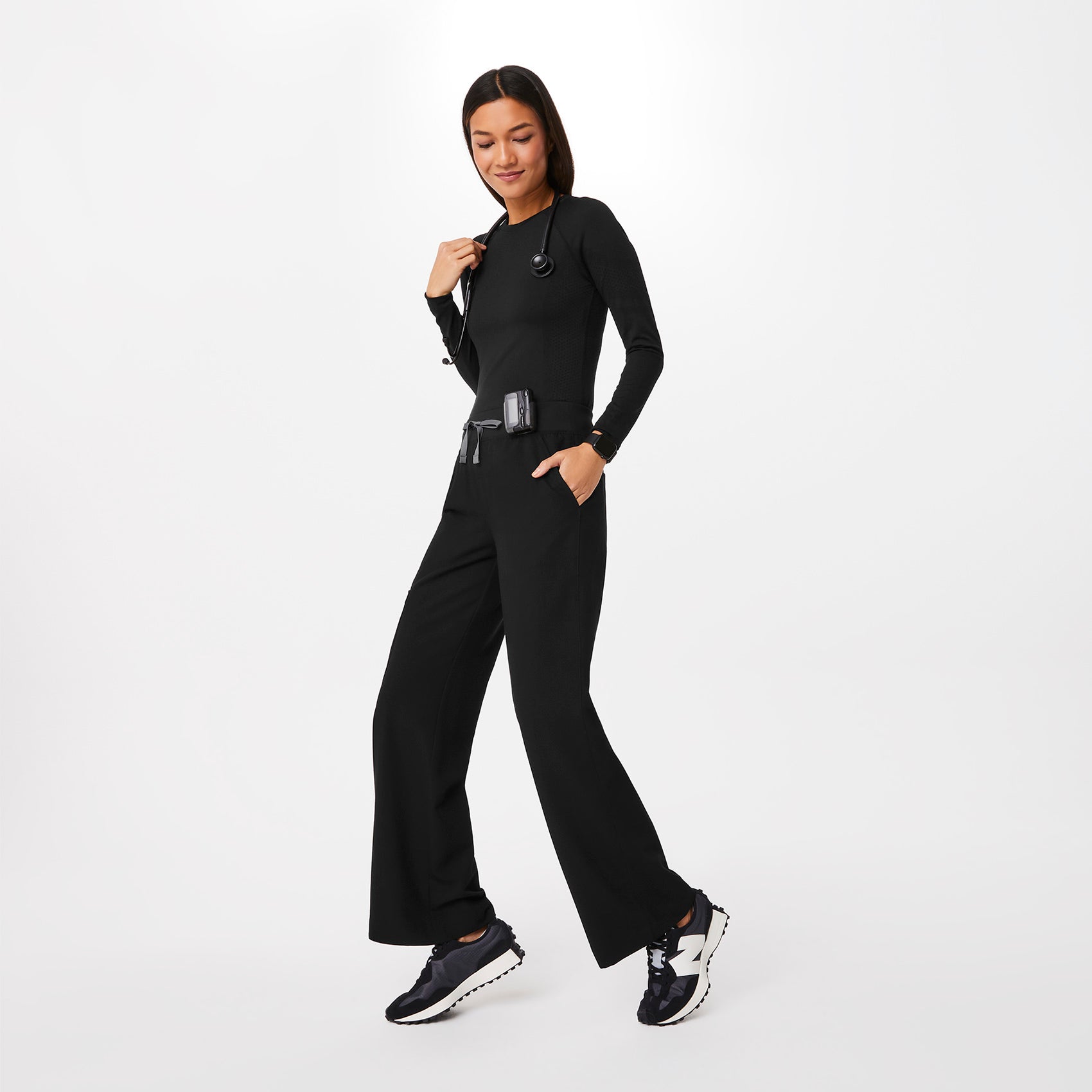 Isabel High-Rise Wide-Leg Scrub Pant - Black