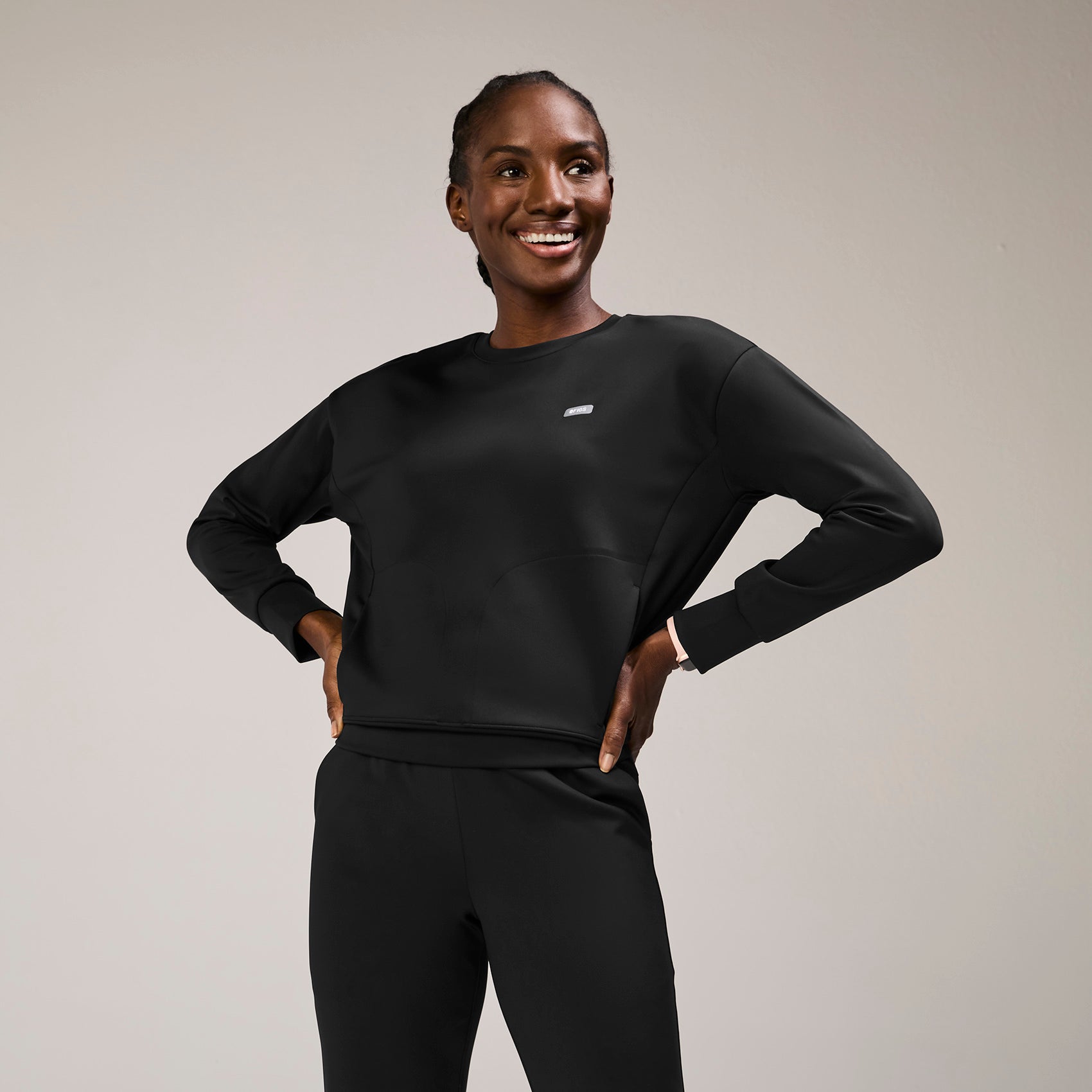 Cornelia Long-Sleeve Scrub Top - Black