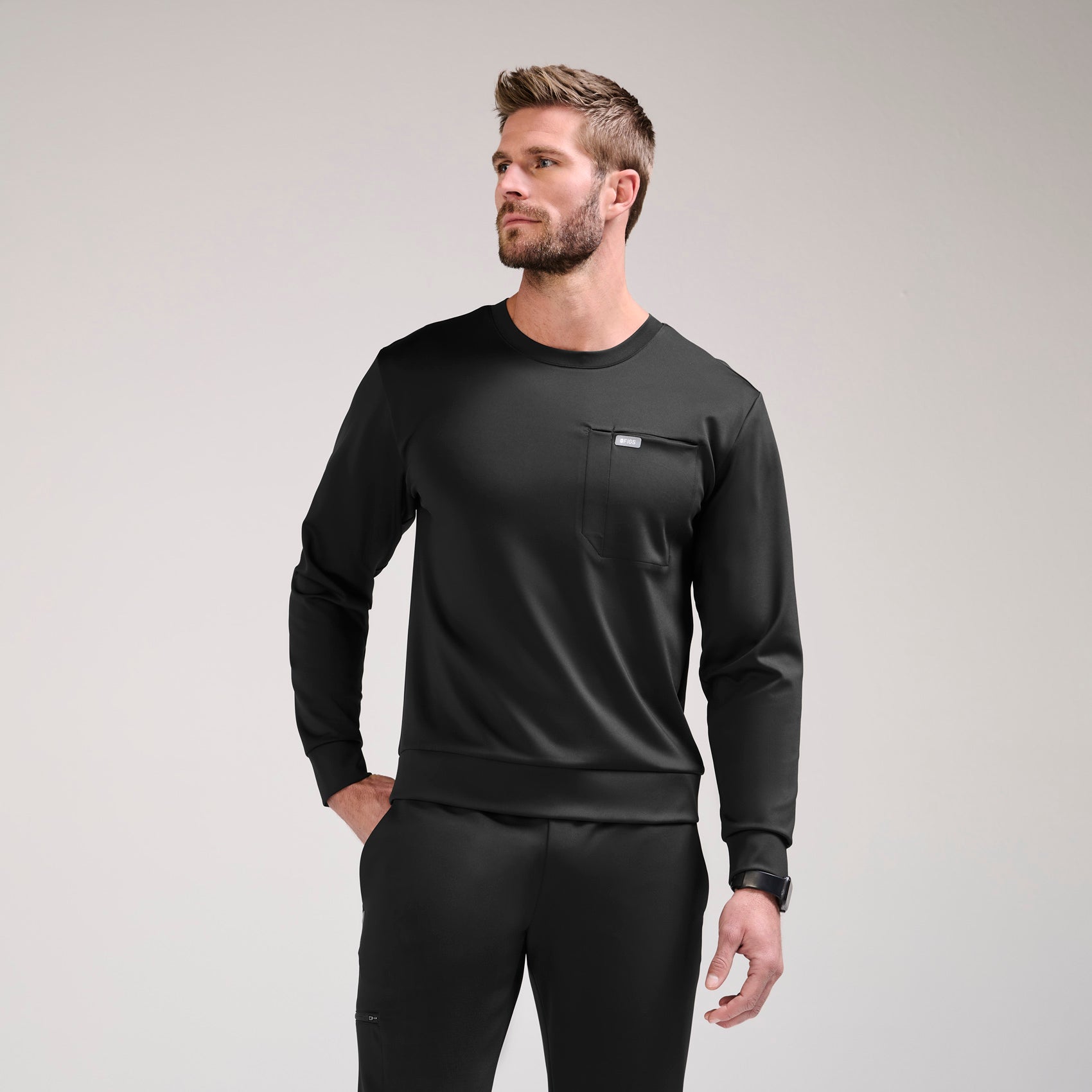 Destin Relaxed Long-Sleeve Scrub Top - Black