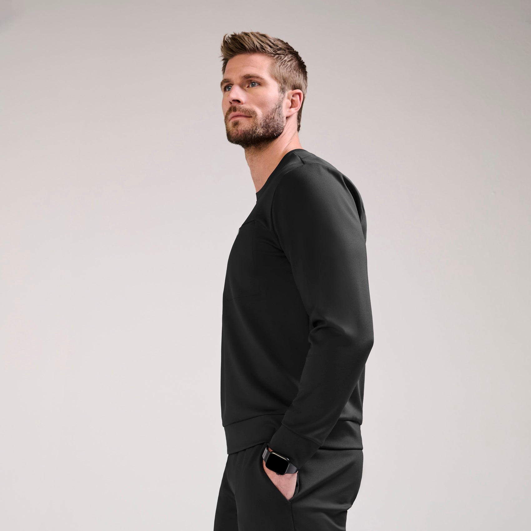 Destin Relaxed Long-Sleeve Scrub Top - Black