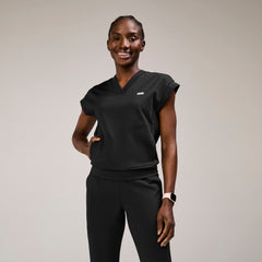 Mira Banded Scrub Top - Black