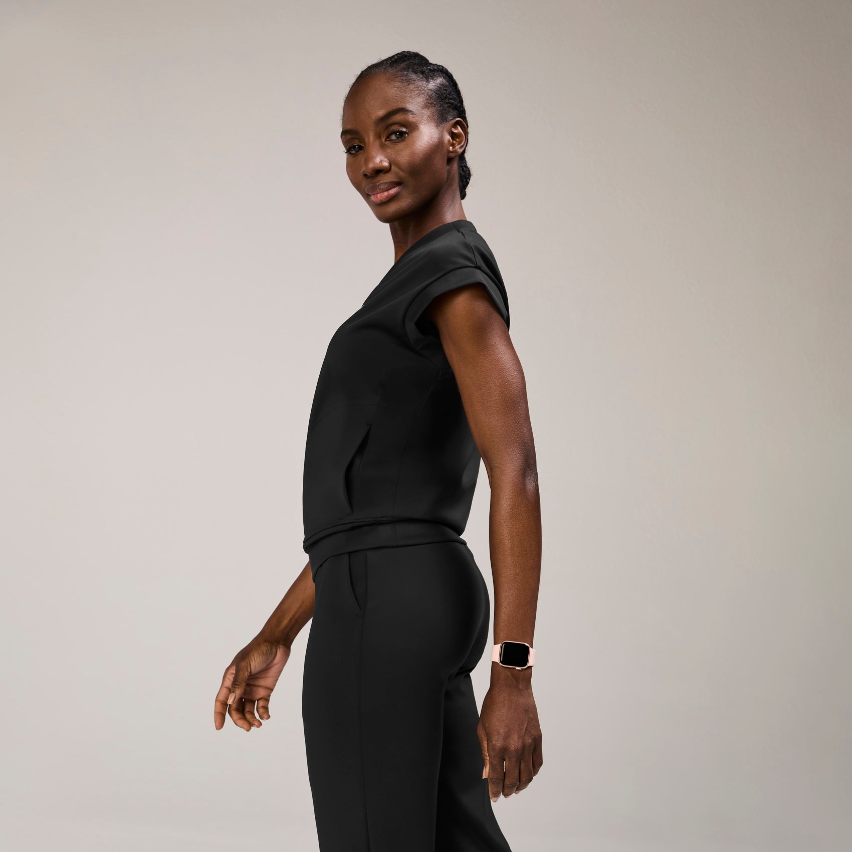 Mira Banded Scrub Top - Black