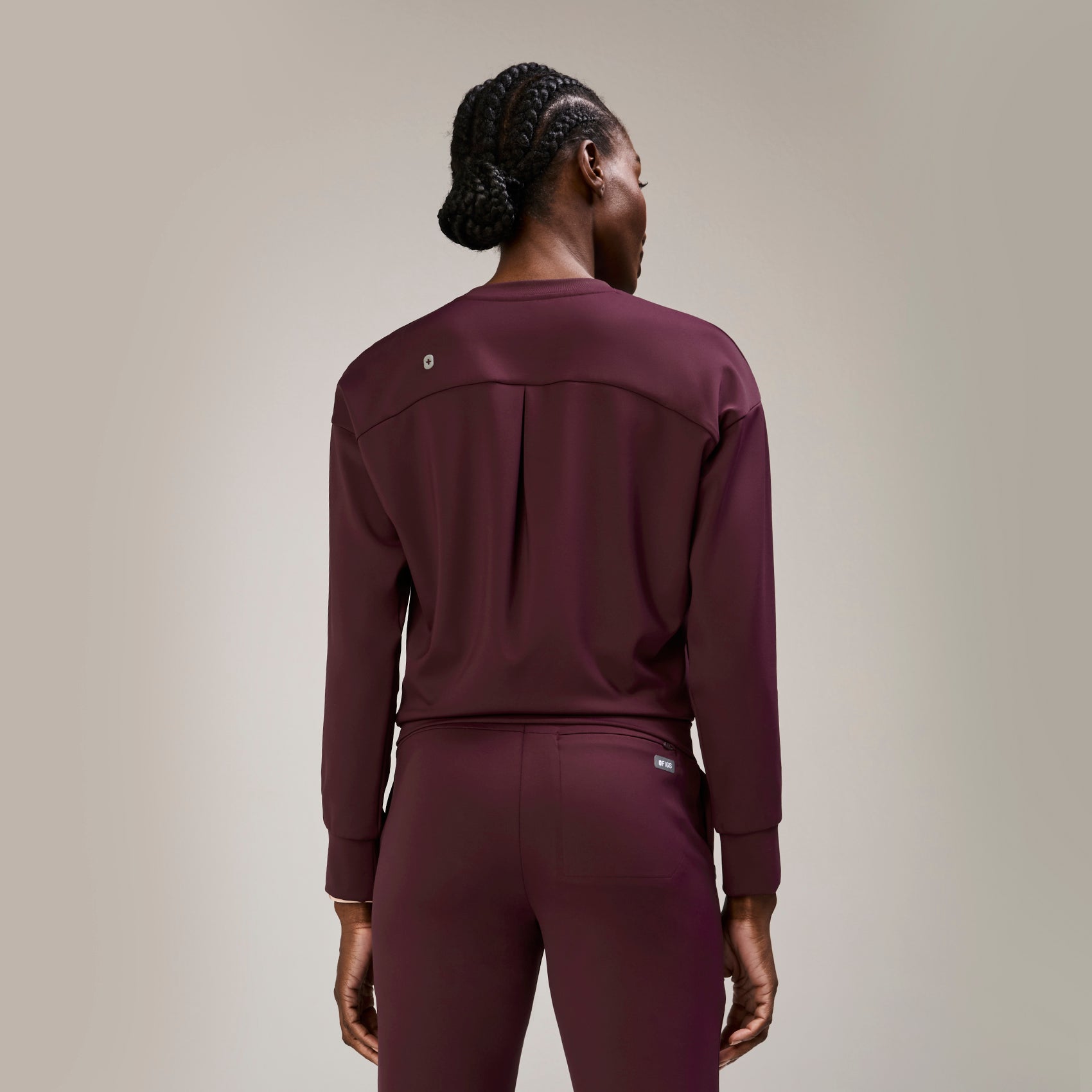 Cornelia Long-Sleeve Scrub Top - Burgundy