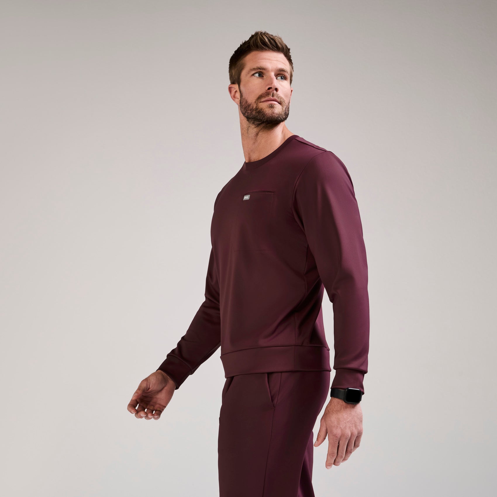 Destin Relaxed Long-Sleeve Scrub Top - Burgundy