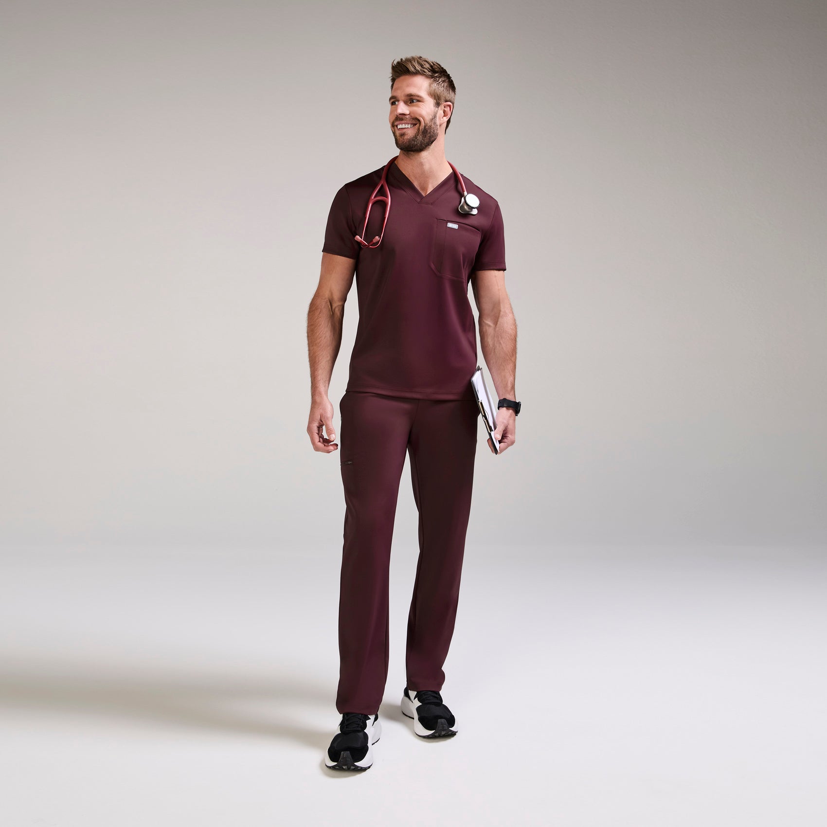 Logan V-Neck Scrub Top - Burgundy