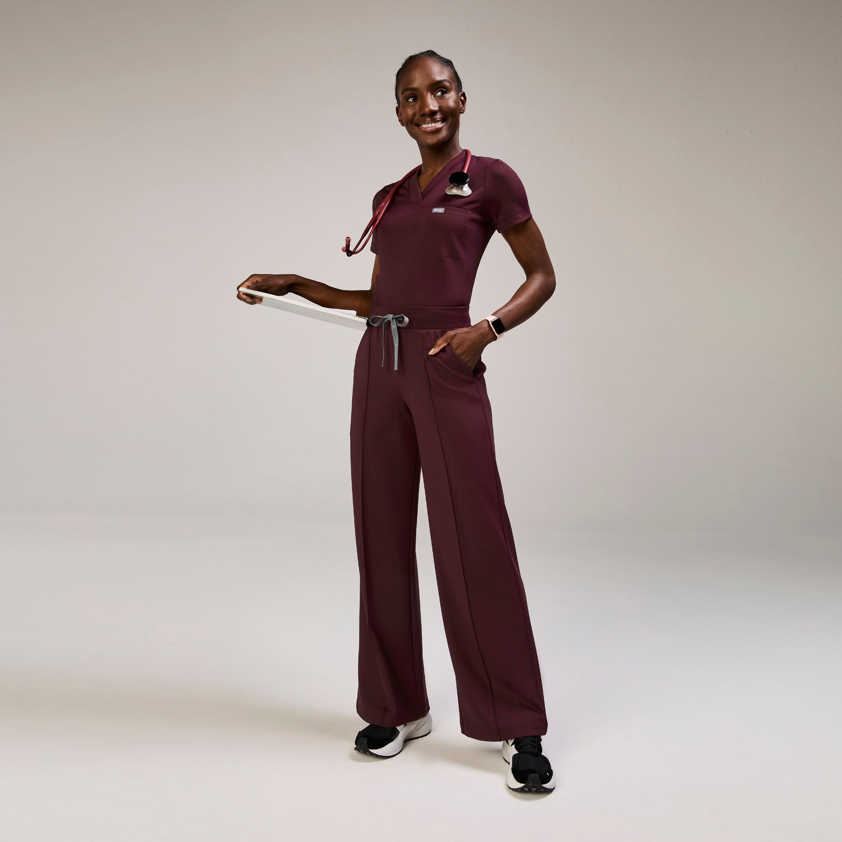 Sona Slim Scrub Top - Burgundy