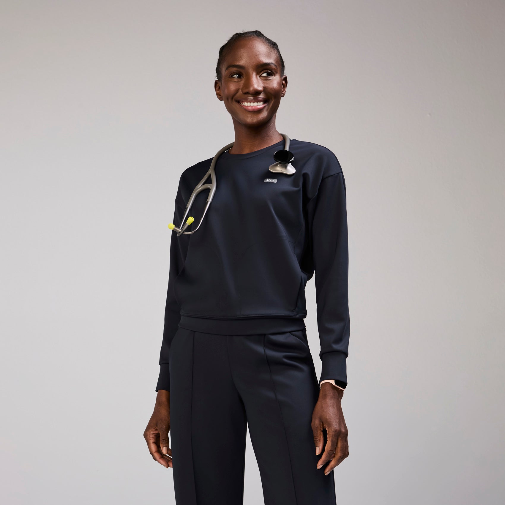 Cornelia Long-Sleeve Scrub Top - Navy