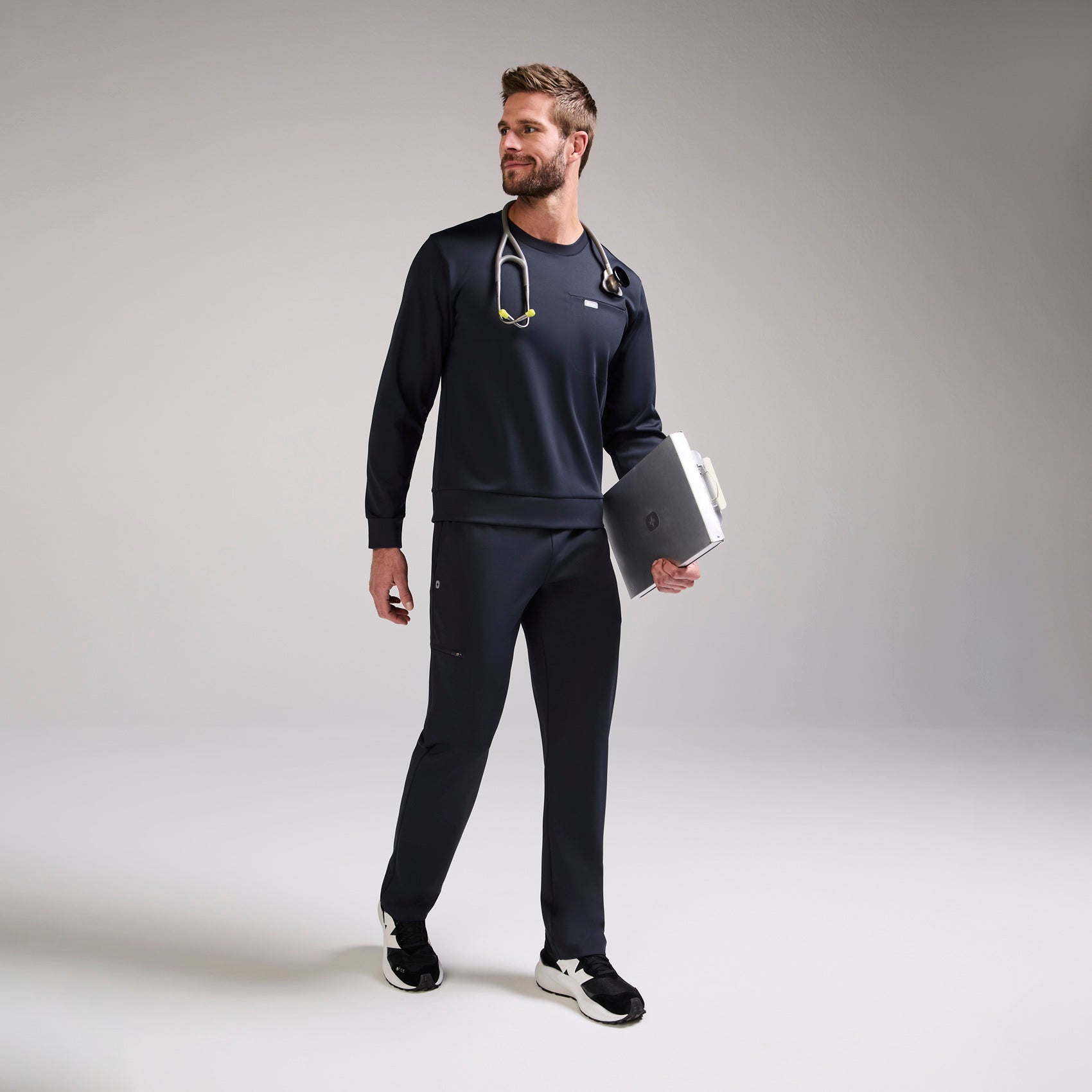 Destin Relaxed Long-Sleeve Scrub Top - Navy