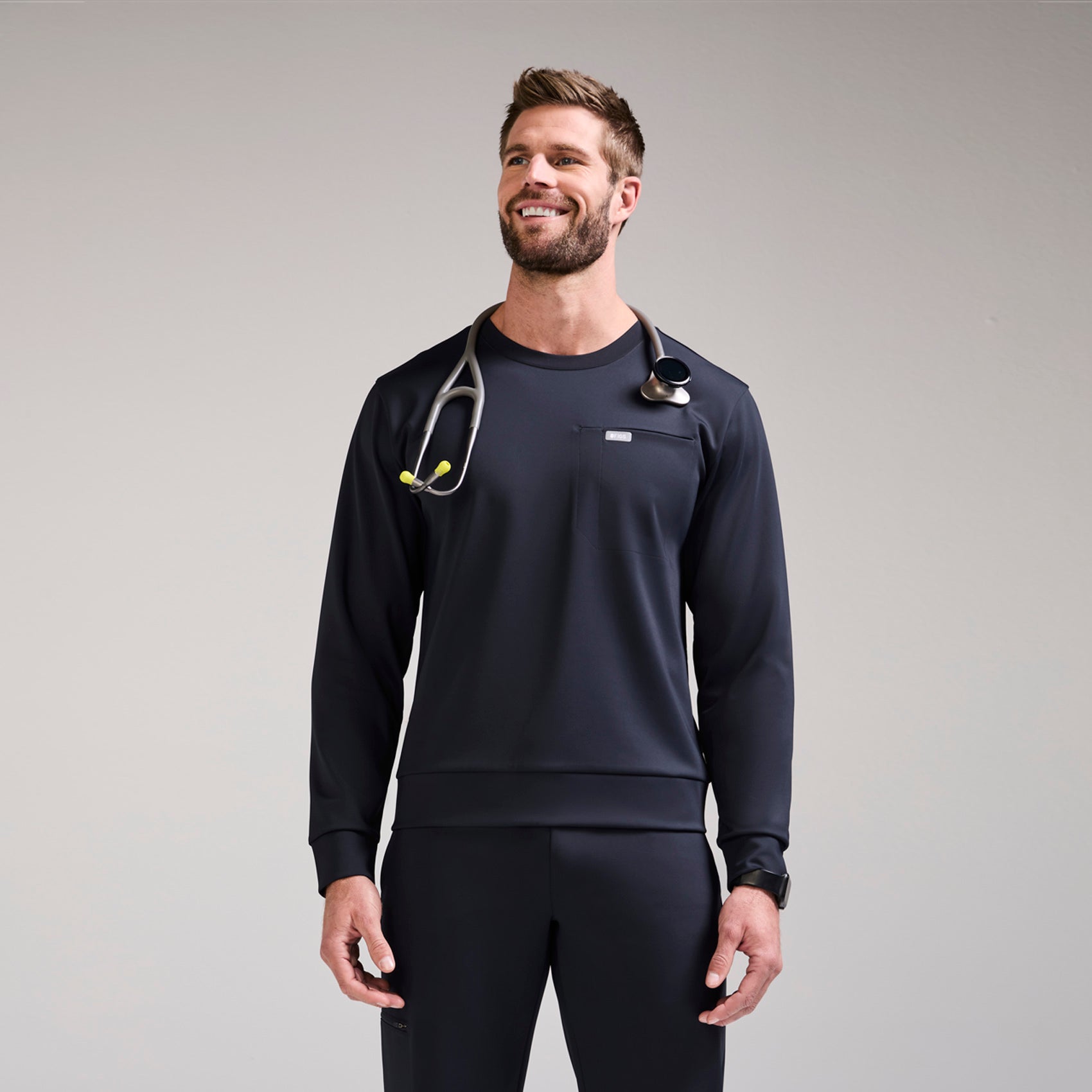 Destin Relaxed Long-Sleeve Scrub Top - Navy