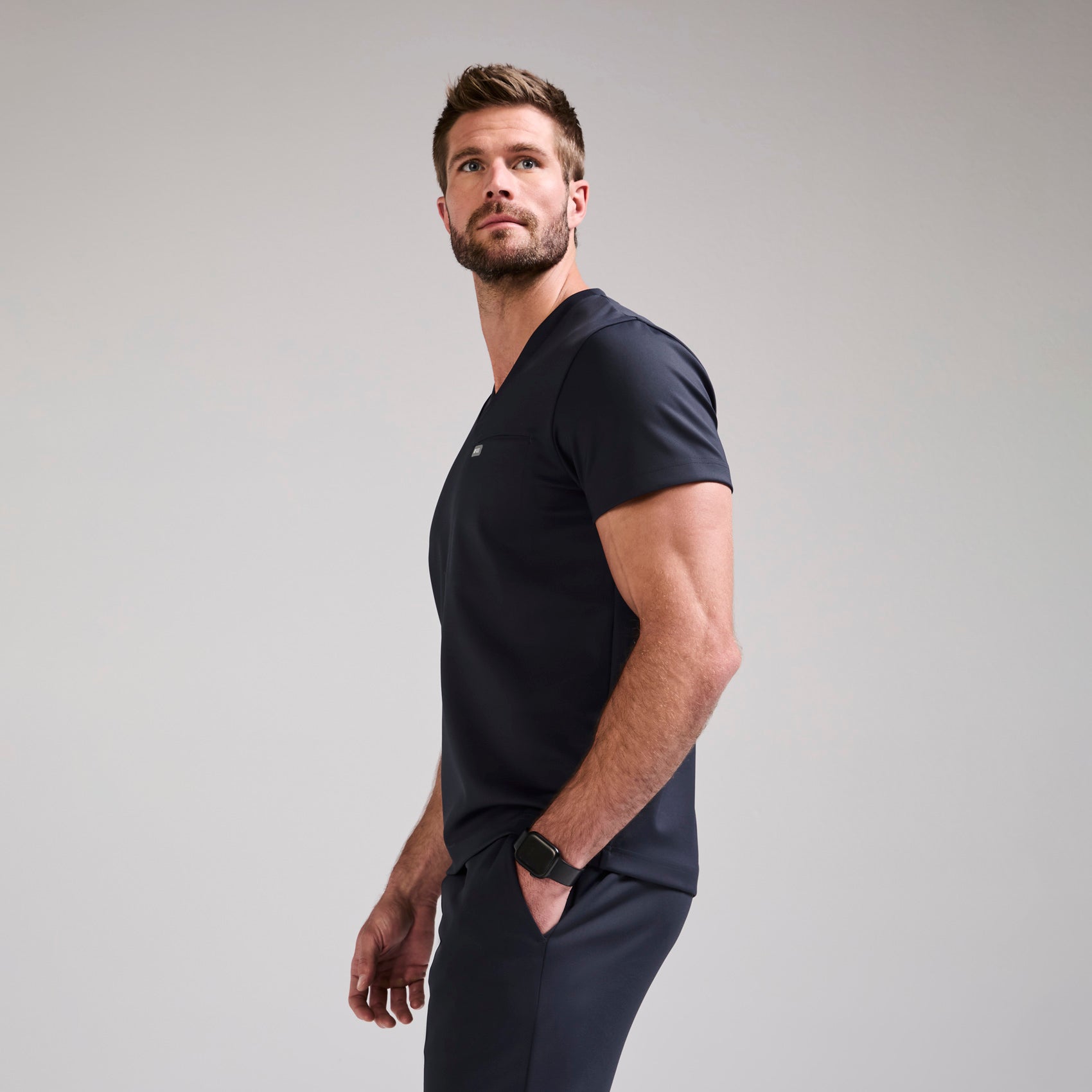 Logan V-Neck Scrub Top - Navy