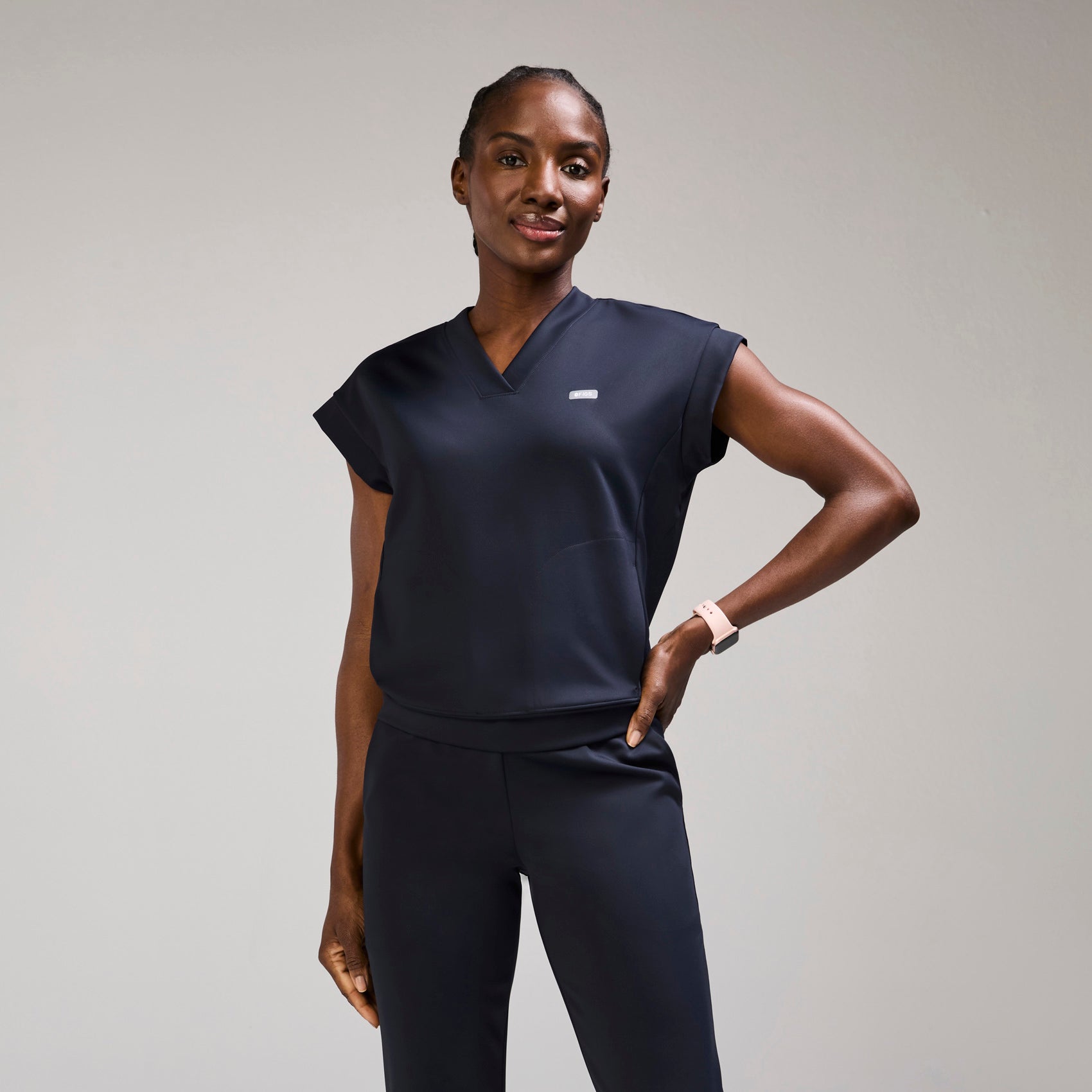 Mira Banded Scrub Top - Navy