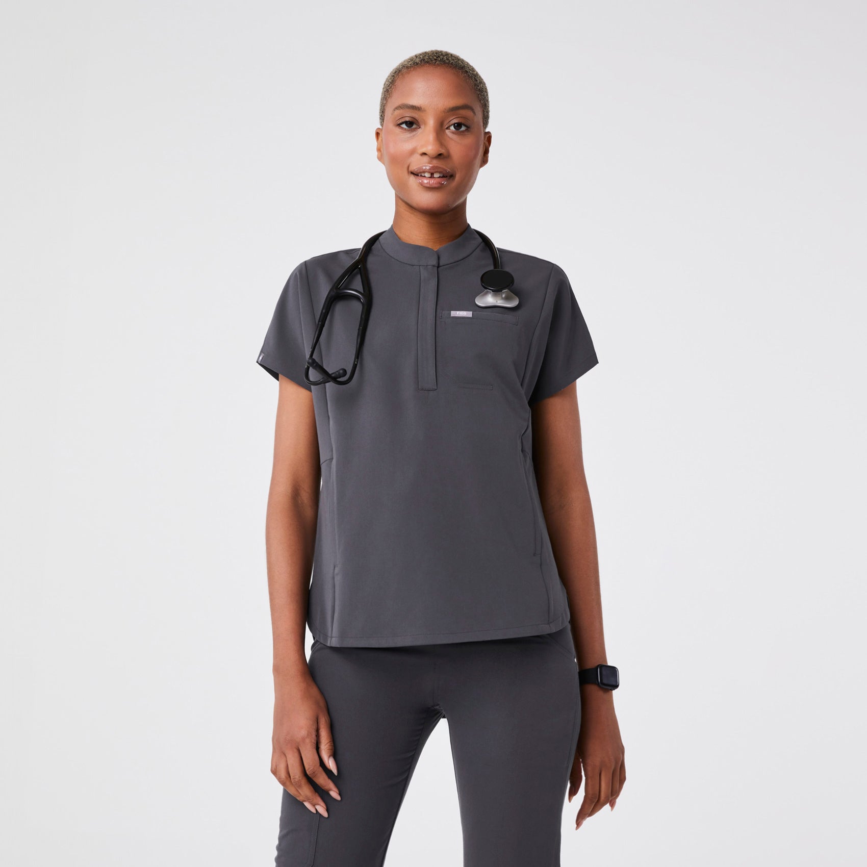 Montex Relaxed Scrub Top - Charcoal