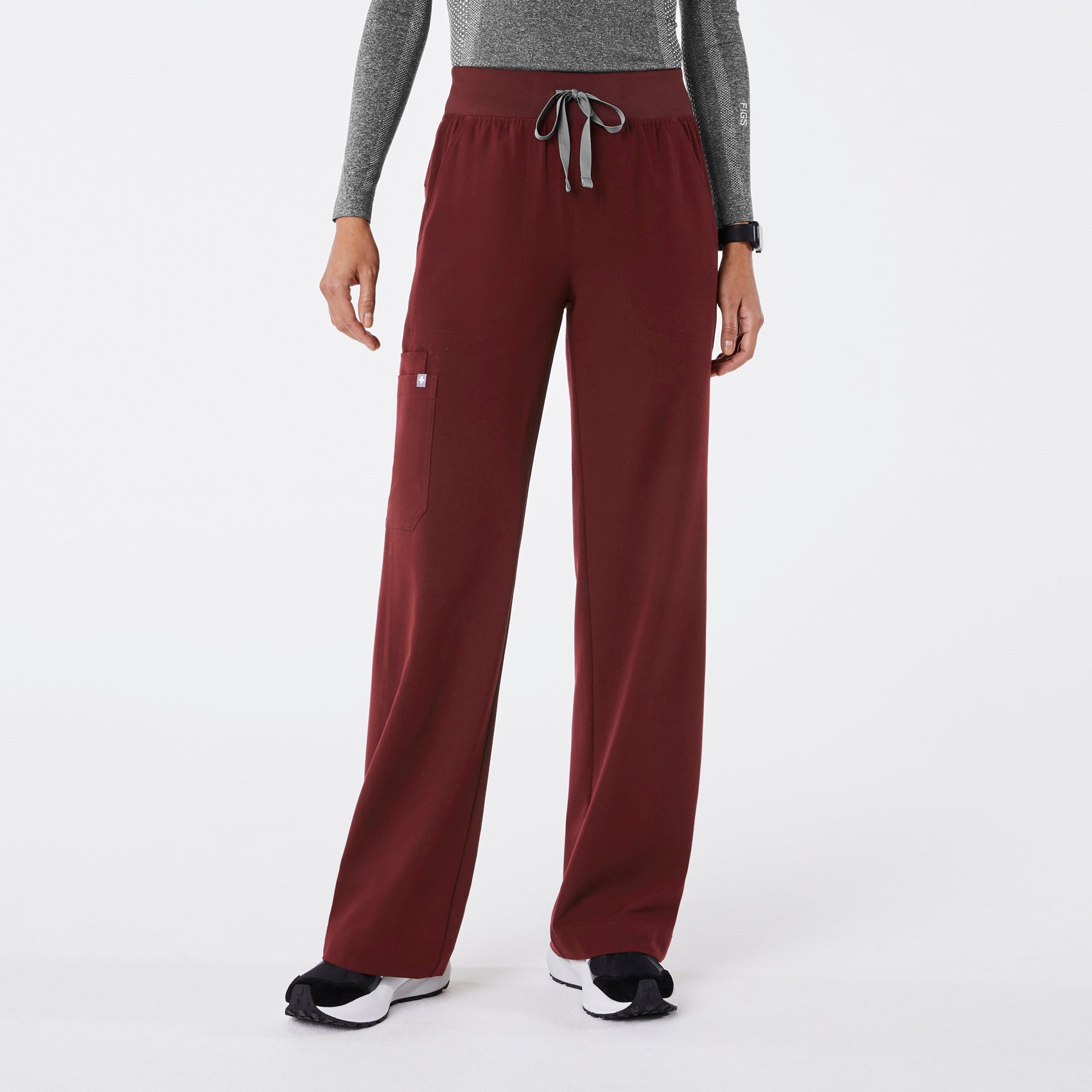 Isabel High-Rise Wide-Leg Scrub Pant - Burgundy