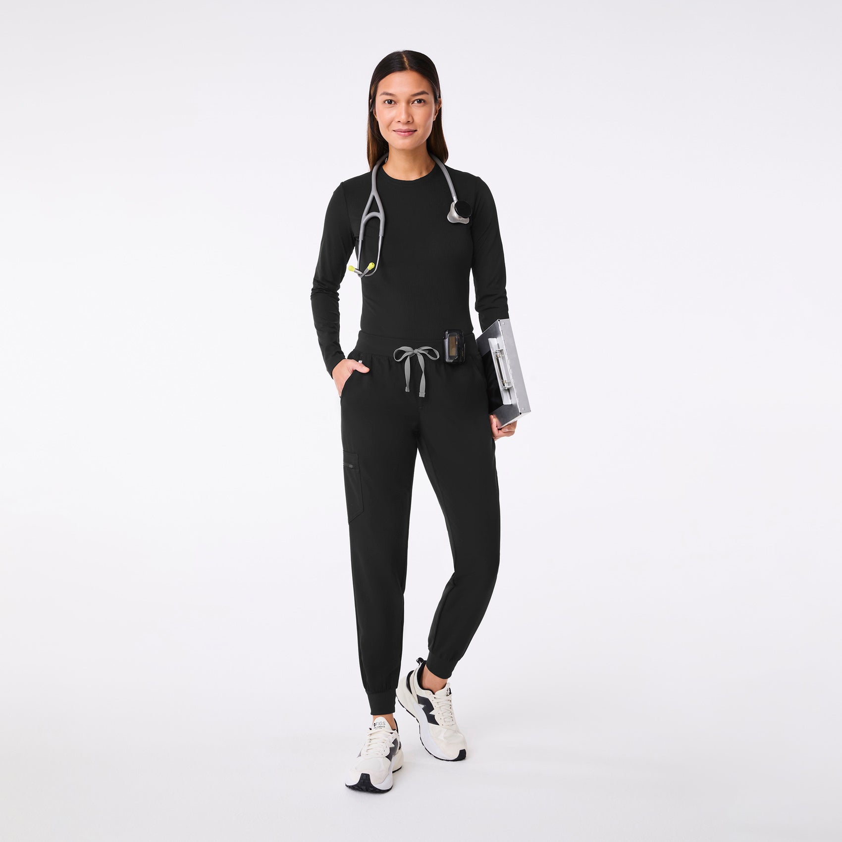 Palmer Ribbed Long-Sleeve Underscrub - Black