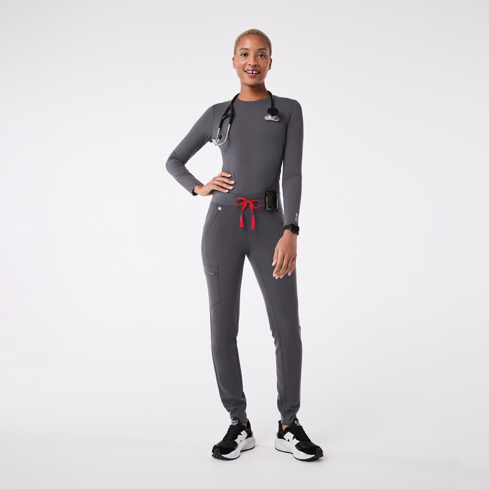 Palmer Ribbed Long-Sleeve Underscrub - Charcoal