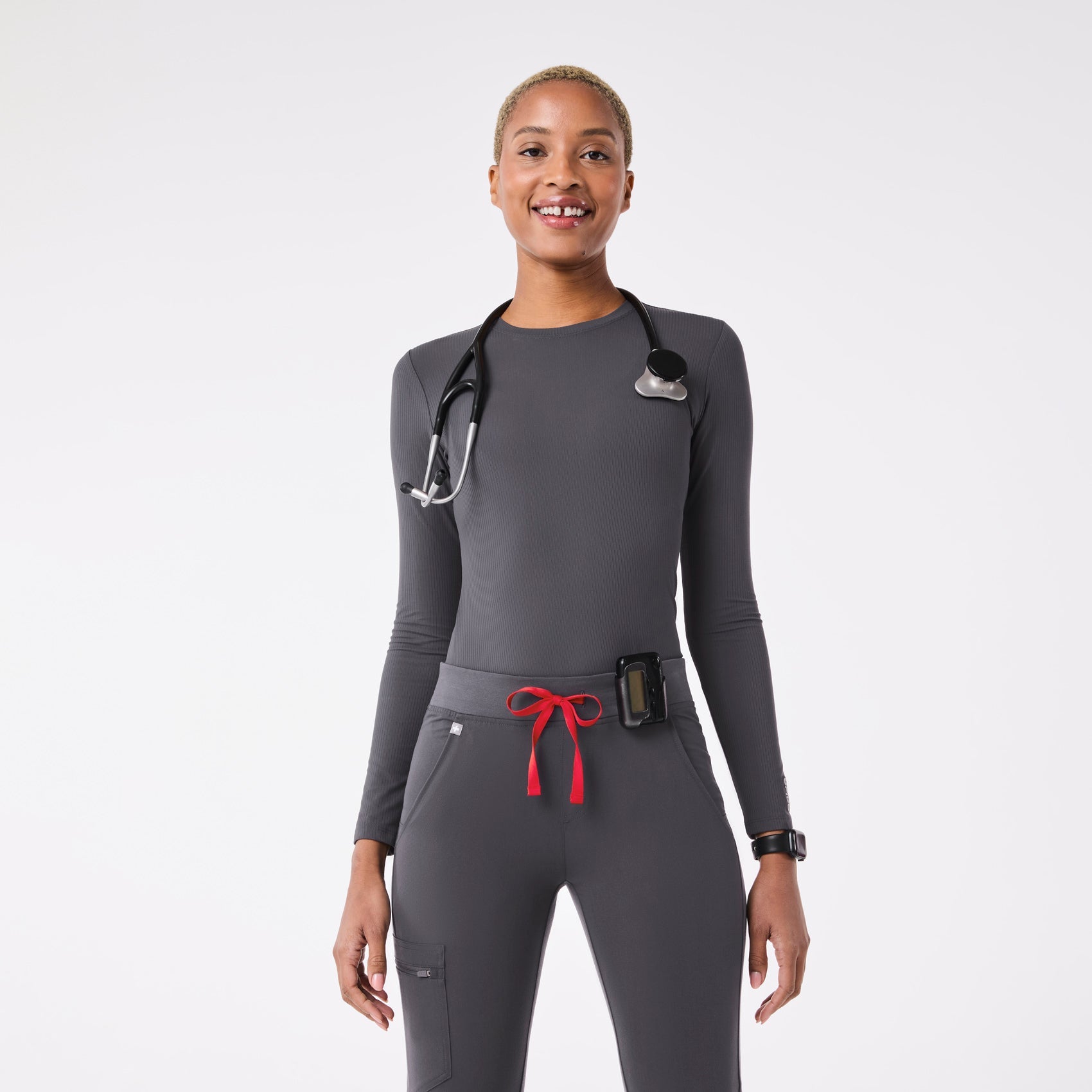 Palmer Ribbed Long-Sleeve Underscrub - Charcoal