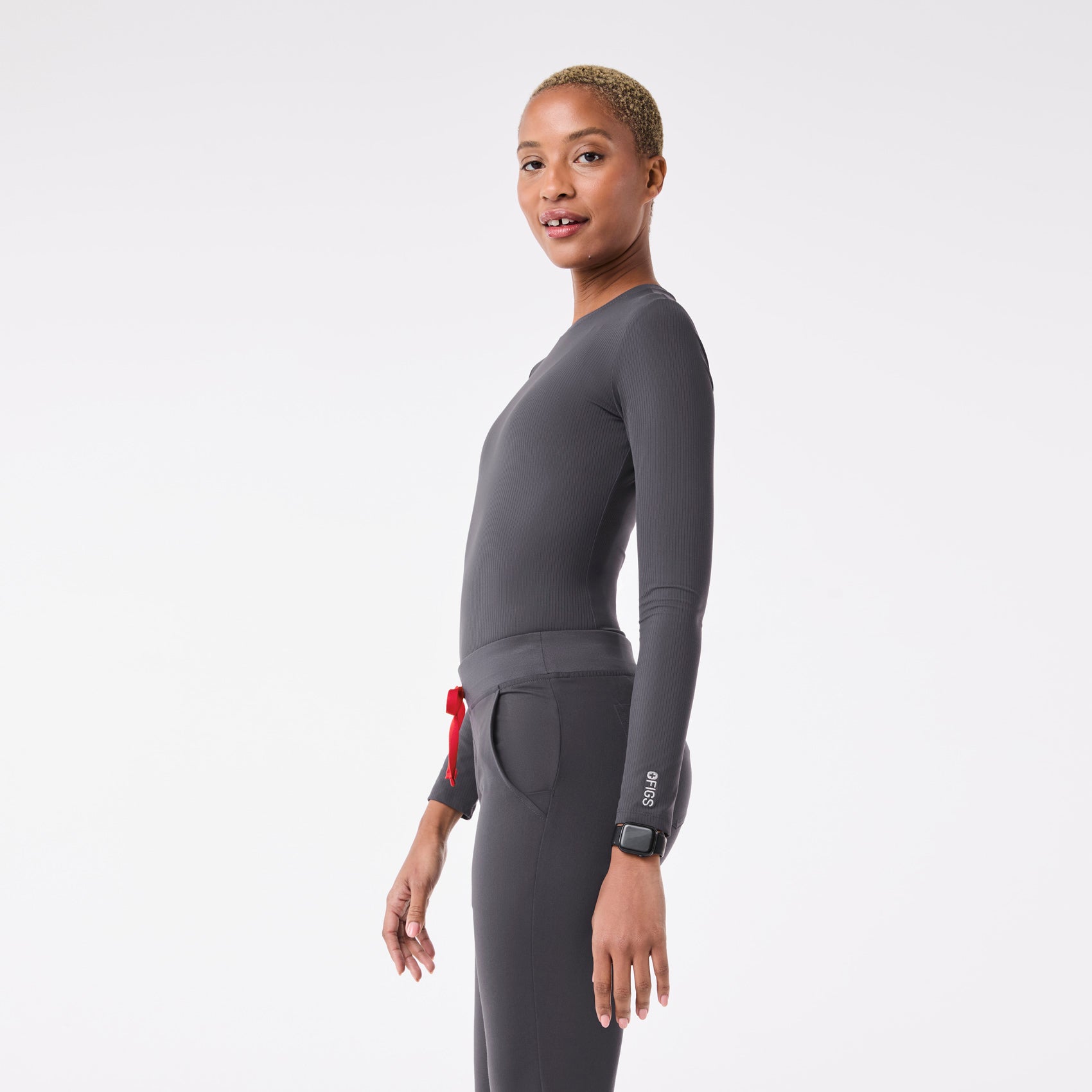 Palmer Ribbed Long-Sleeve Underscrub - Charcoal