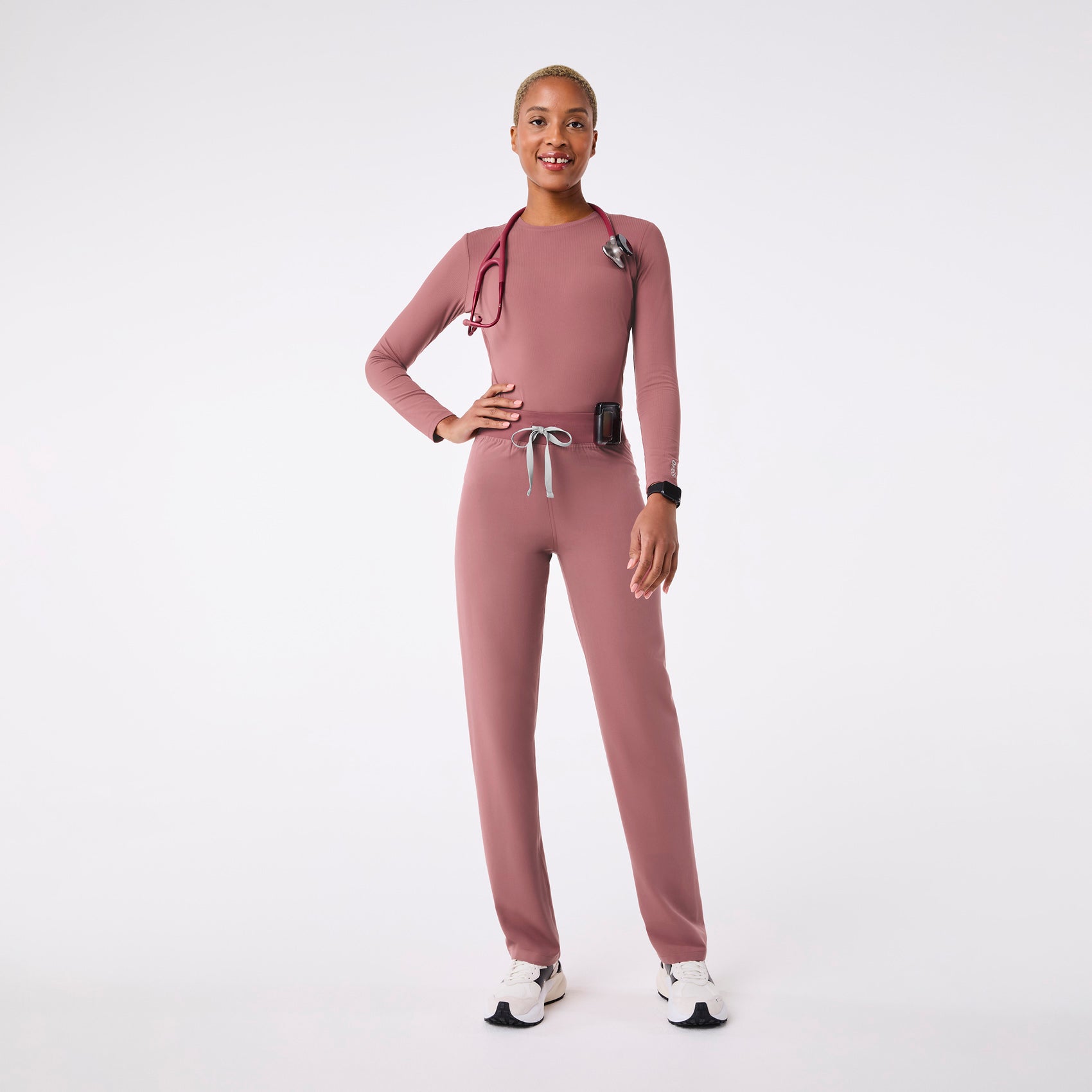 Palmer Ribbed Long-Sleeve Underscrub - Mauve