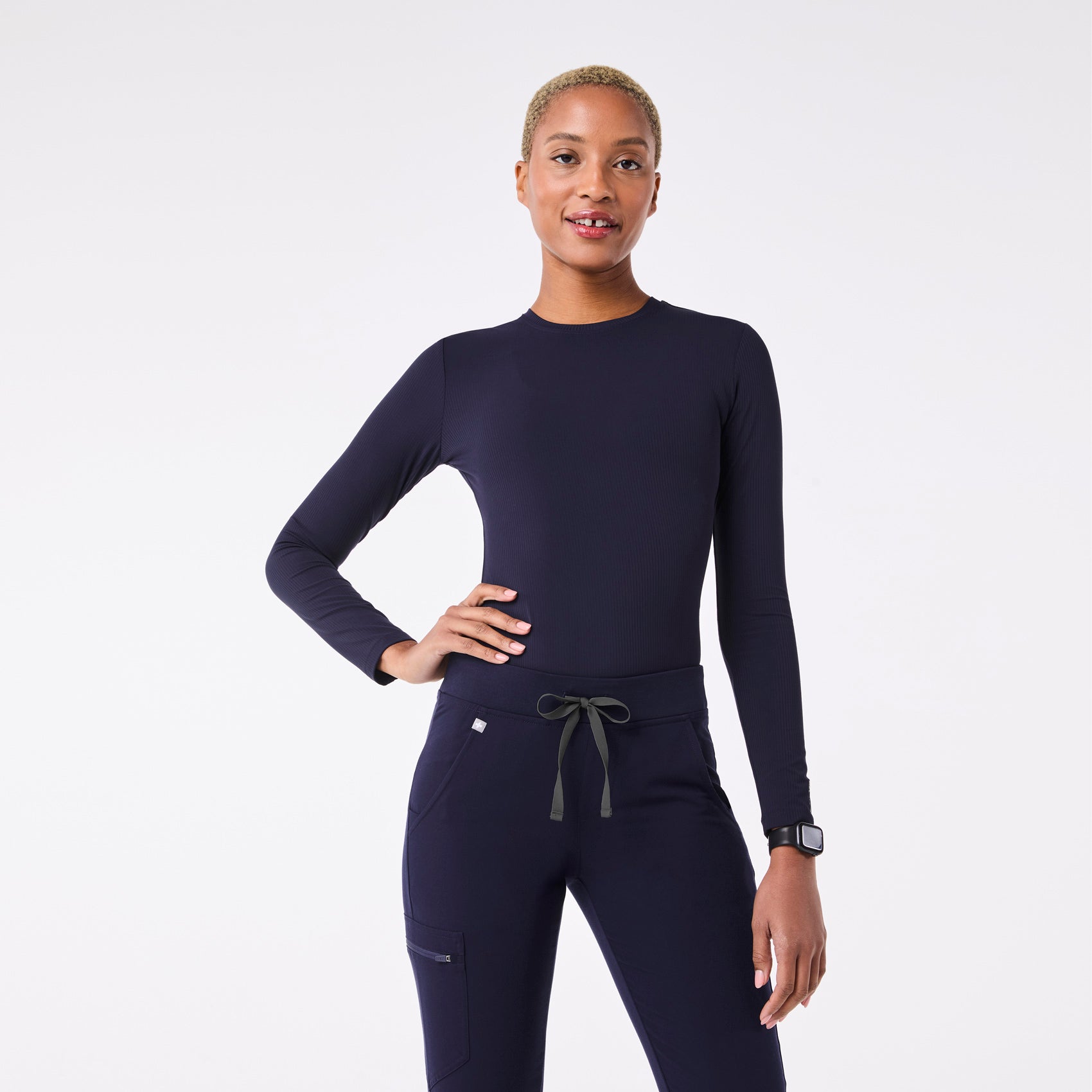 Palmer Ribbed Long-Sleeve Underscrub - Navy
