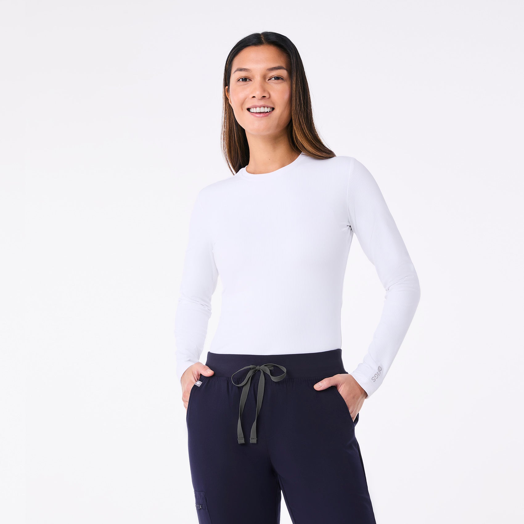 Palmer Ribbed Long-Sleeve Underscrub - White