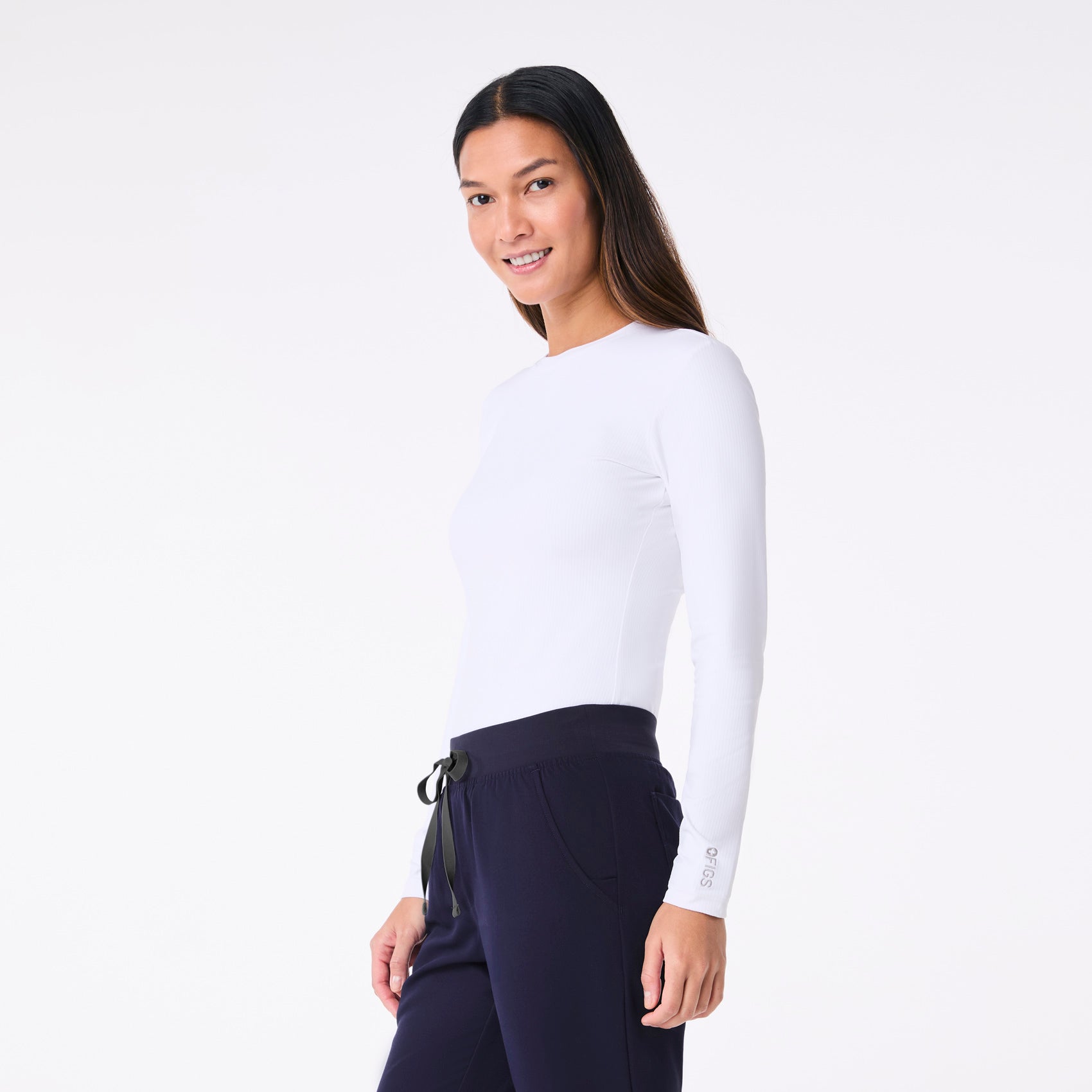 Palmer Ribbed Long-Sleeve Underscrub - White