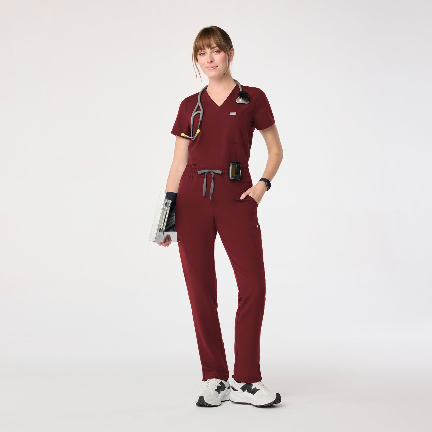 Dowa High-Rise Straight-Leg Scrub Pant - Burgundy