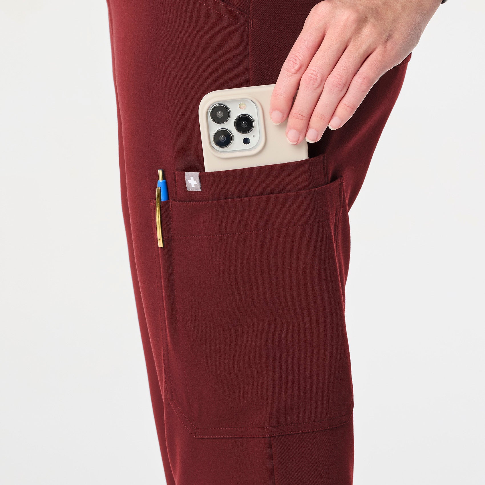 Dowa High-Rise Straight-Leg Scrub Pant - Burgundy